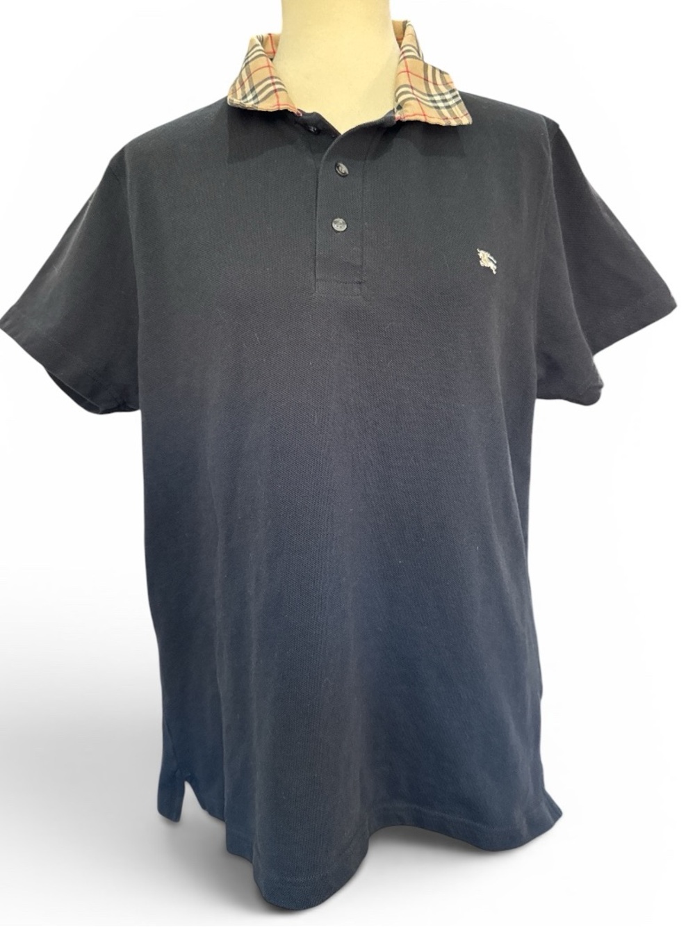 Burberry Black Polo with Signature Check Collar #546